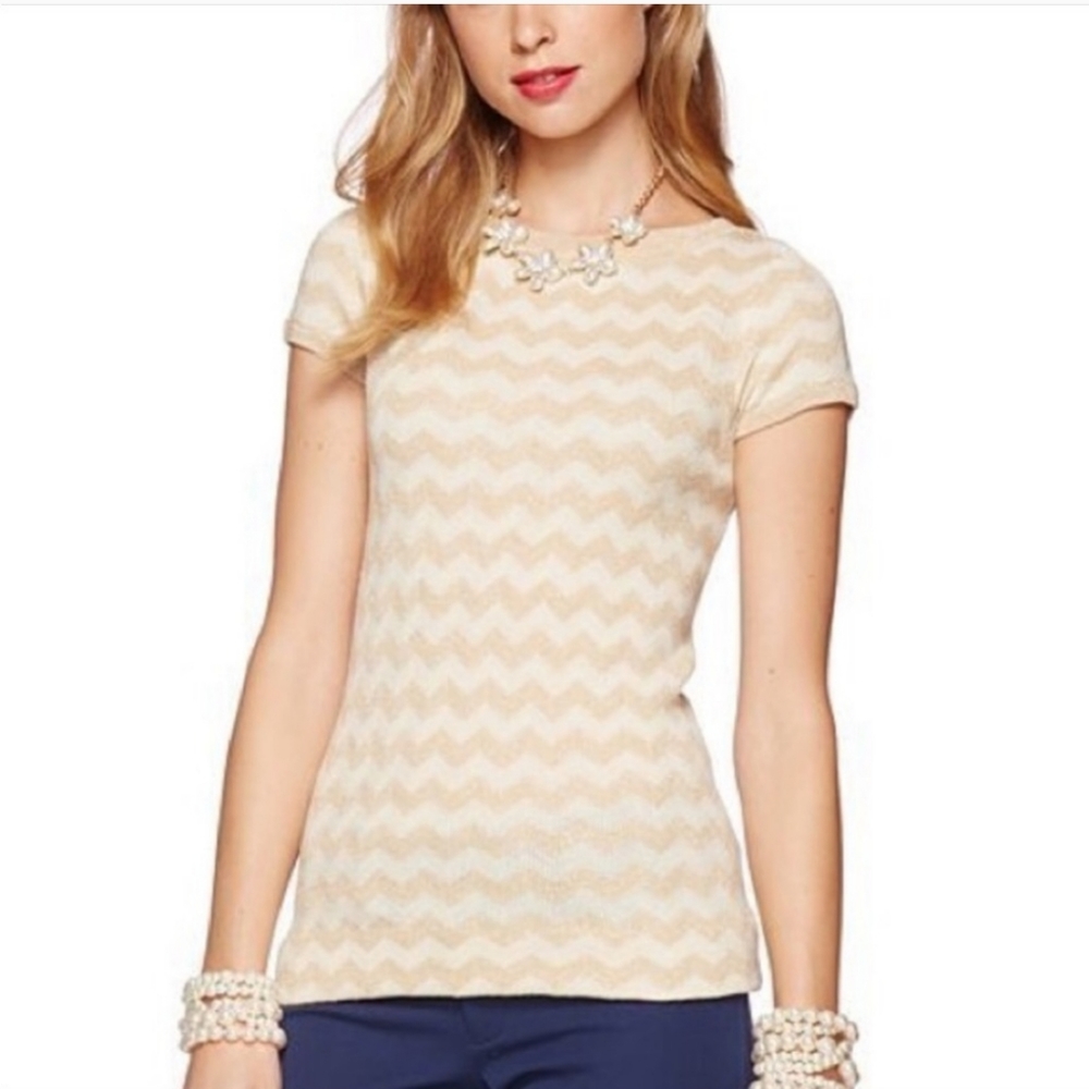 Lilly Pulitzer Cream Chevron Short Sleeve Knit Top